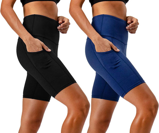 Women's High Waist 2-Pack Yoga and Running Shorts with Side Pockets