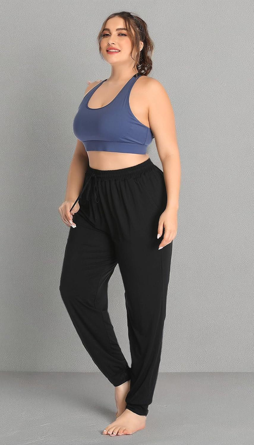 Women's Plus Size Casual Lounge Yoga Pants - Comfortable Relaxed Joggers with Drawstring and Pockets