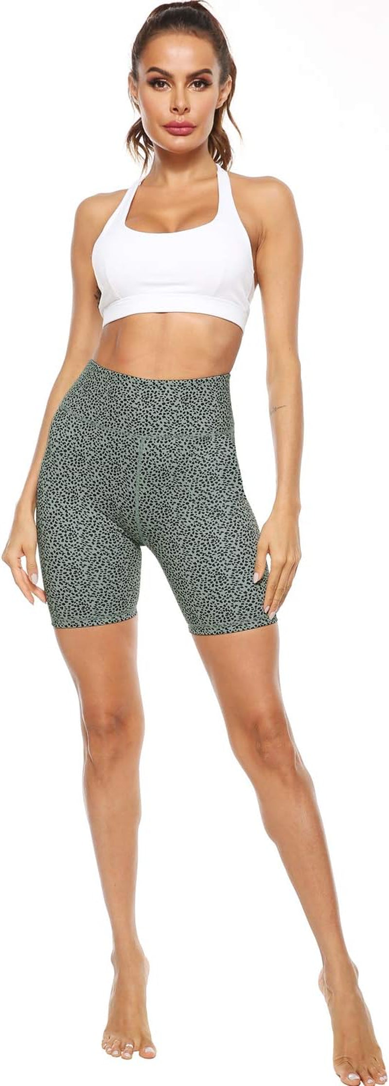 Women's High Waist Printed Yoga Shorts with Concealed Pockets and Tummy Control