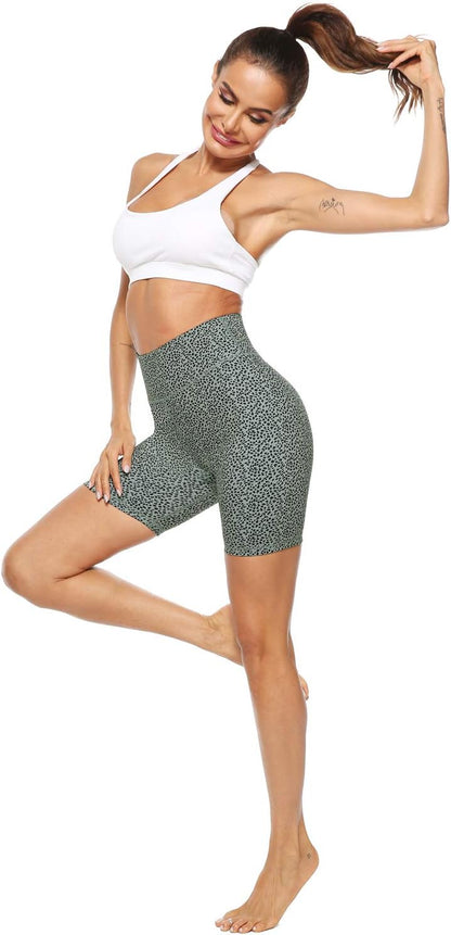 Women's High Waist Printed Yoga Shorts with Concealed Pockets and Tummy Control