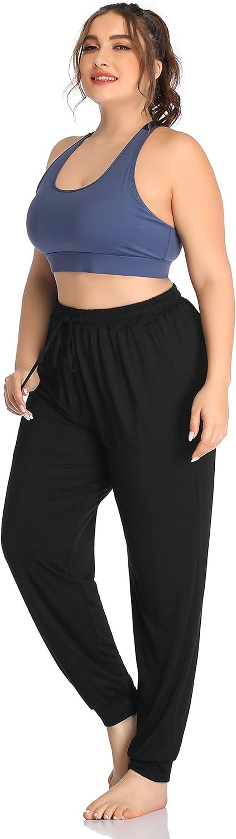 Women's Plus Size Casual Lounge Yoga Pants - Comfortable Relaxed Joggers with Drawstring and Pockets