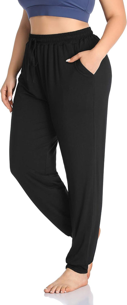 Women's Plus Size Casual Lounge Yoga Pants - Comfortable Relaxed Joggers with Drawstring and Pockets