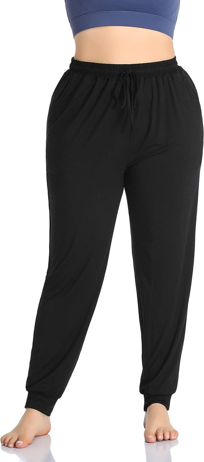 Women's Plus Size Casual Lounge Yoga Pants - Comfortable Relaxed Joggers with Drawstring and Pockets